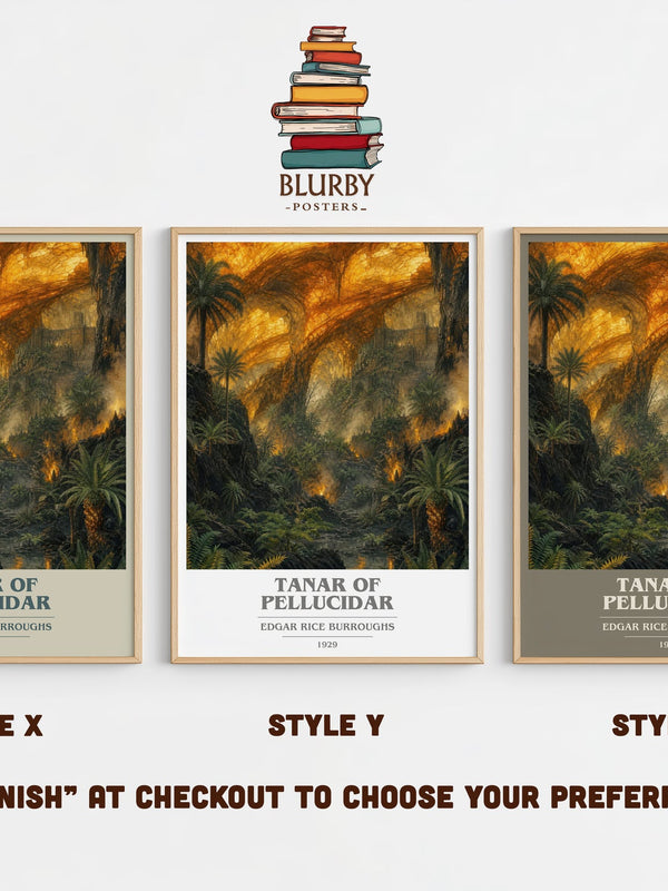 Tanar Of Pellucidar book cover print in frame leaning in hallway – sci fi wall art