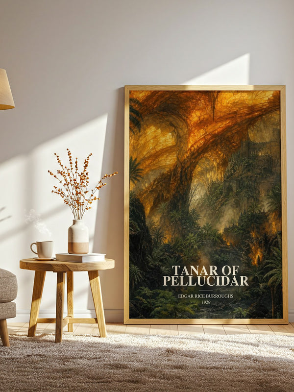 Tanar Of Pellucidar watercolour print in frame leaning in hallway – sci fi wall art