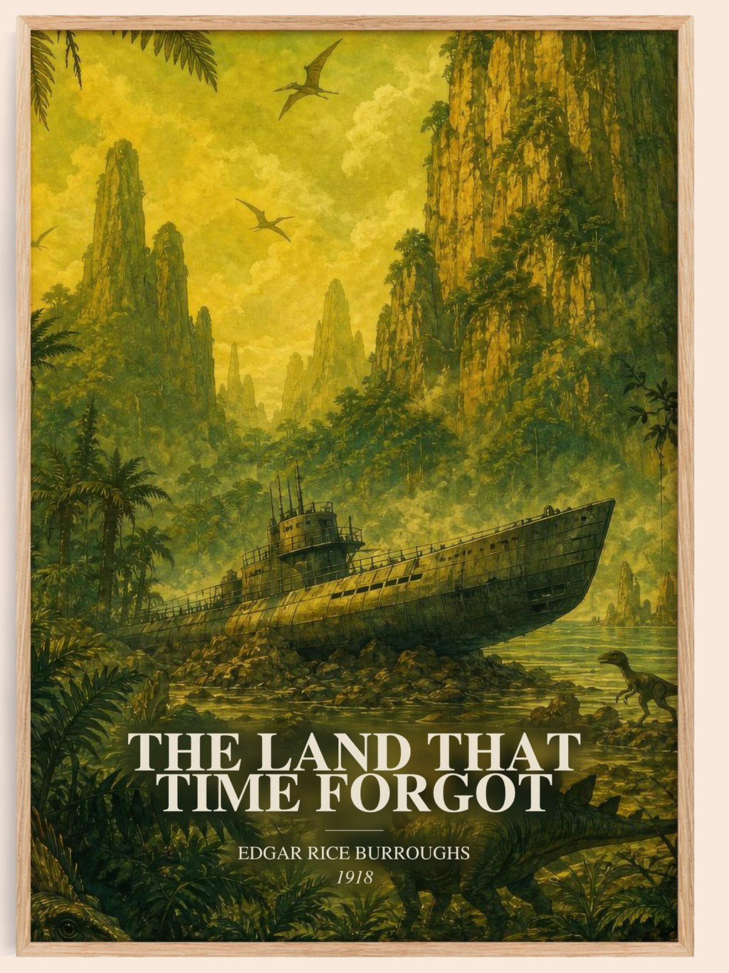 The Land That Time Forgot watercolour book poster by Edgar Rice Burroughs – framed literary art print