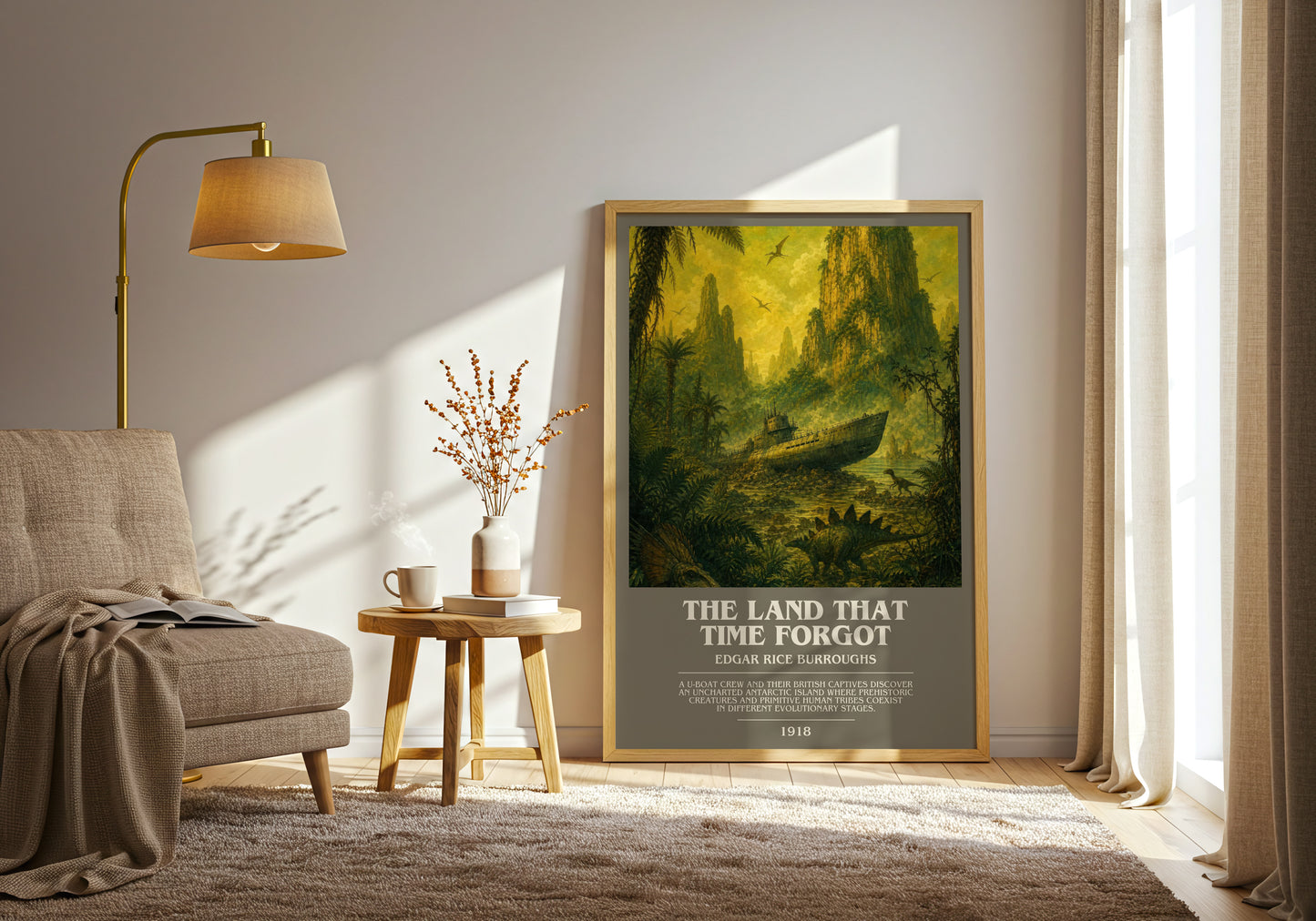 The Land That Time Forgot bookish print on bookshelf – Edgar Rice Burroughs fan gift