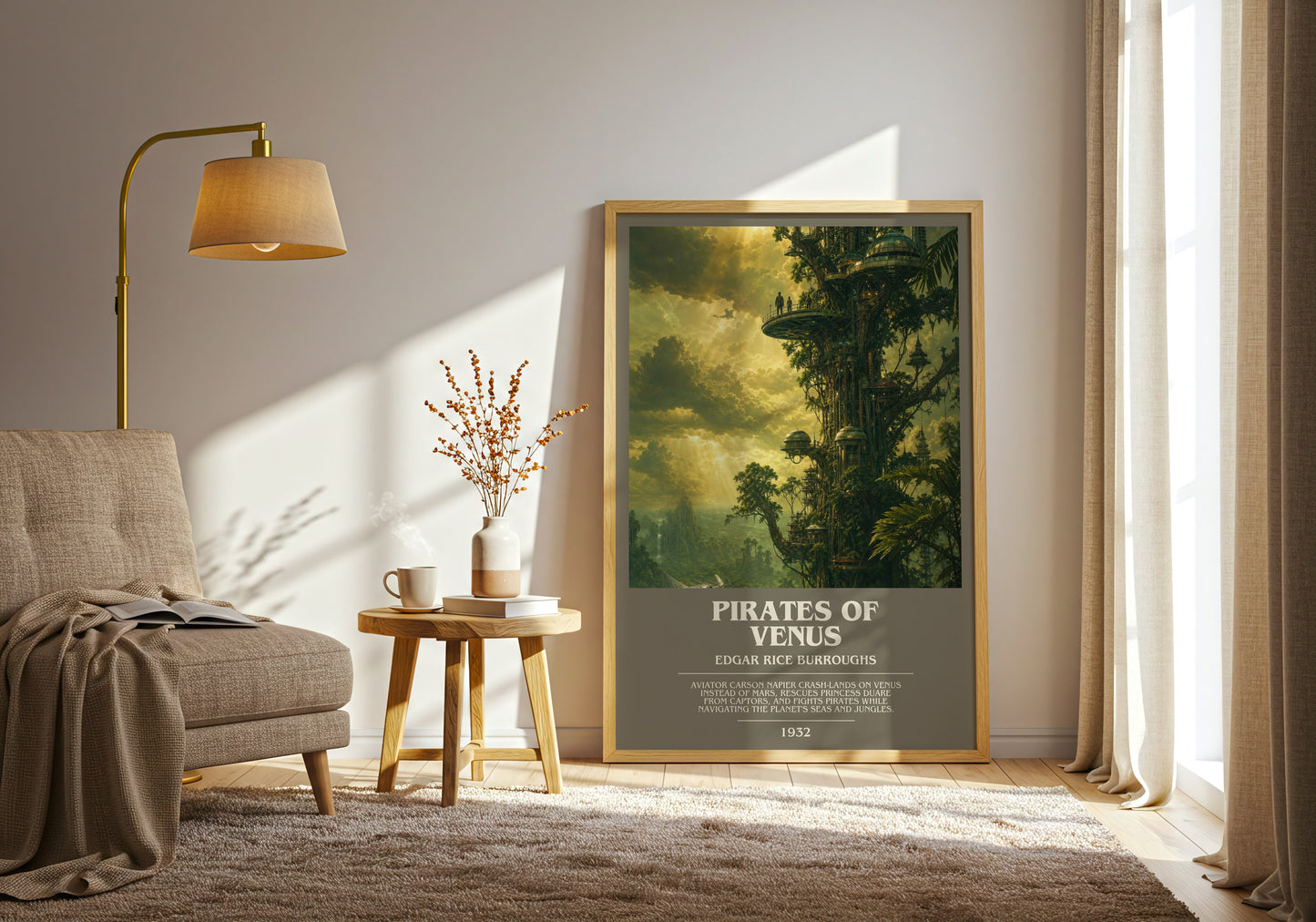 Pirates Of Venus bookish print on bookshelf – Edgar Rice Burroughs fan gift