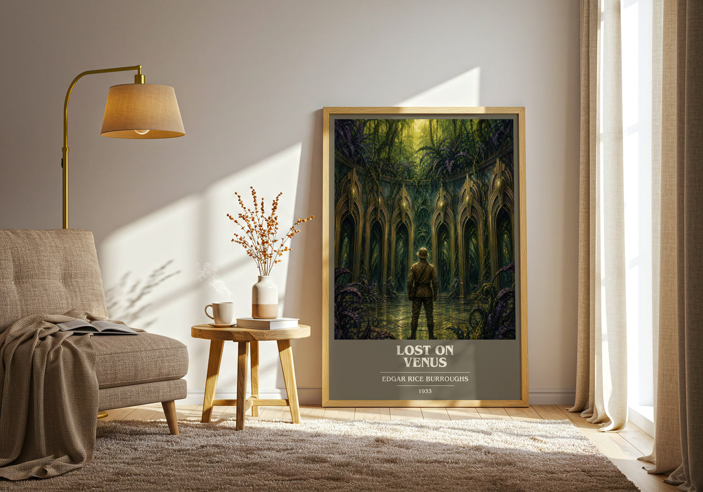 Lost On Venus book cover print on bookshelf – Edgar Rice Burroughs fan gift