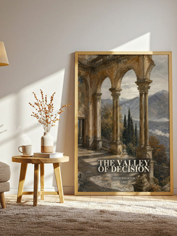 The Valley Of Decision watercolour print in frame leaning in hallway – historical fiction wall art