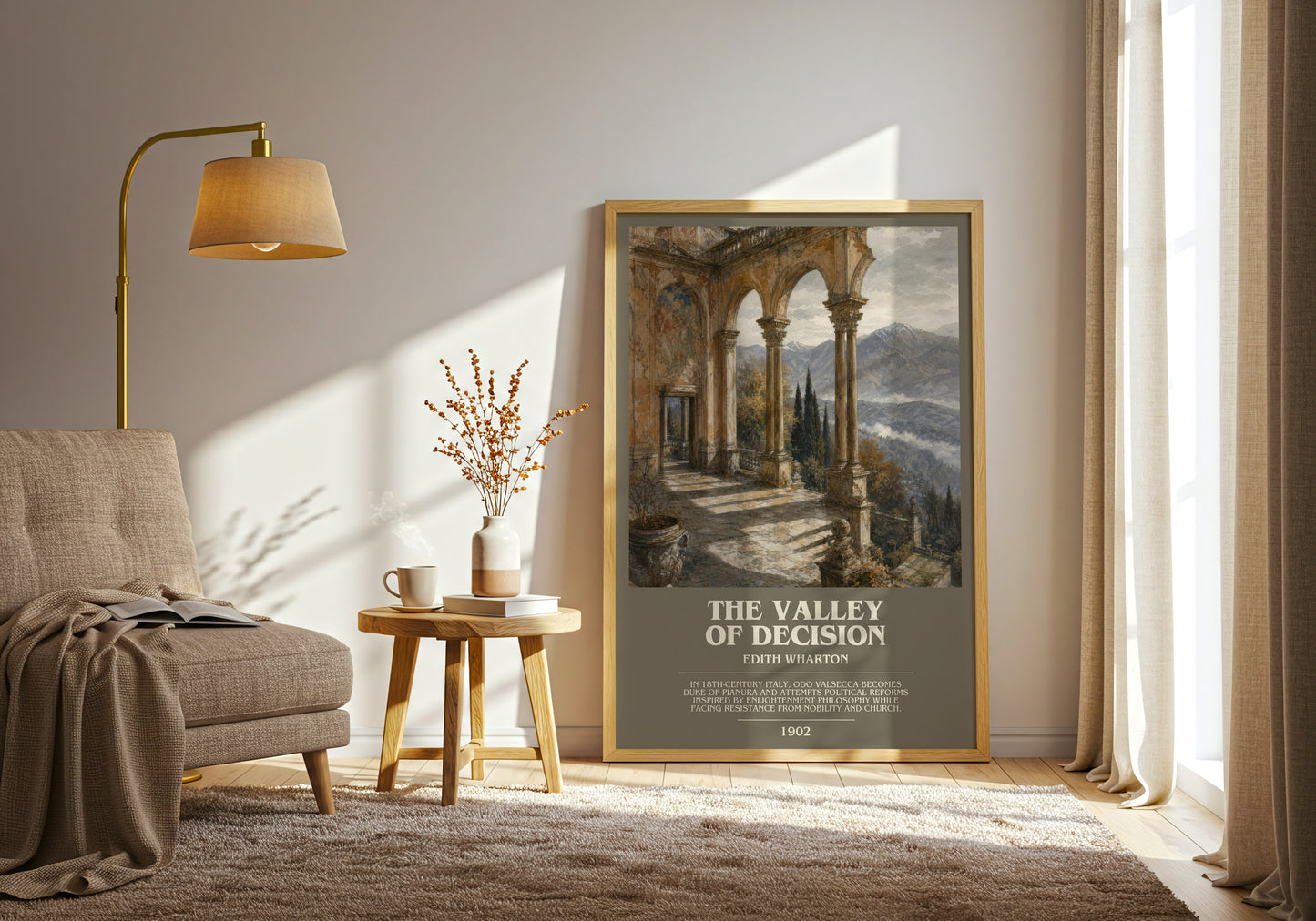 The Valley Of Decision bookish print on bookshelf – Edith Wharton fan gift