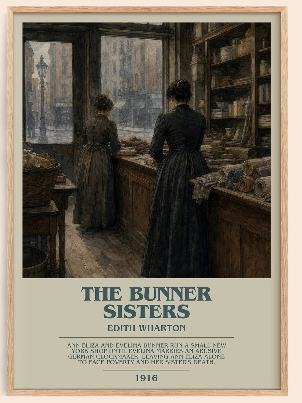 The Bunner Sisters bookish book poster by Edith Wharton – framed literary art print
