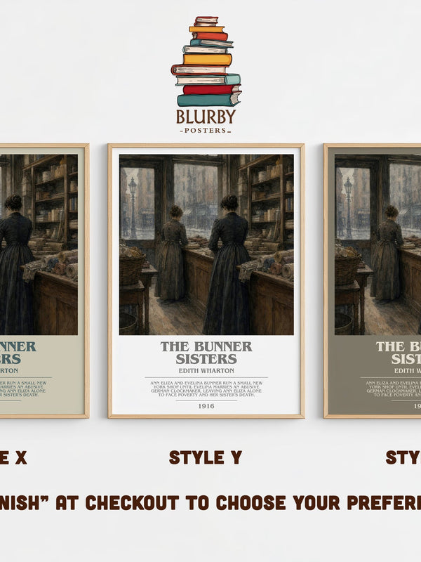 The Bunner Sisters bookish print in frame leaning in hallway – literary fiction wall art