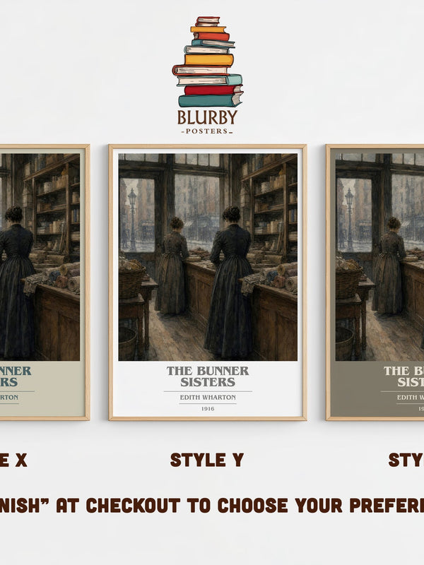 The Bunner Sisters book cover print in frame leaning in hallway – literary fiction wall art