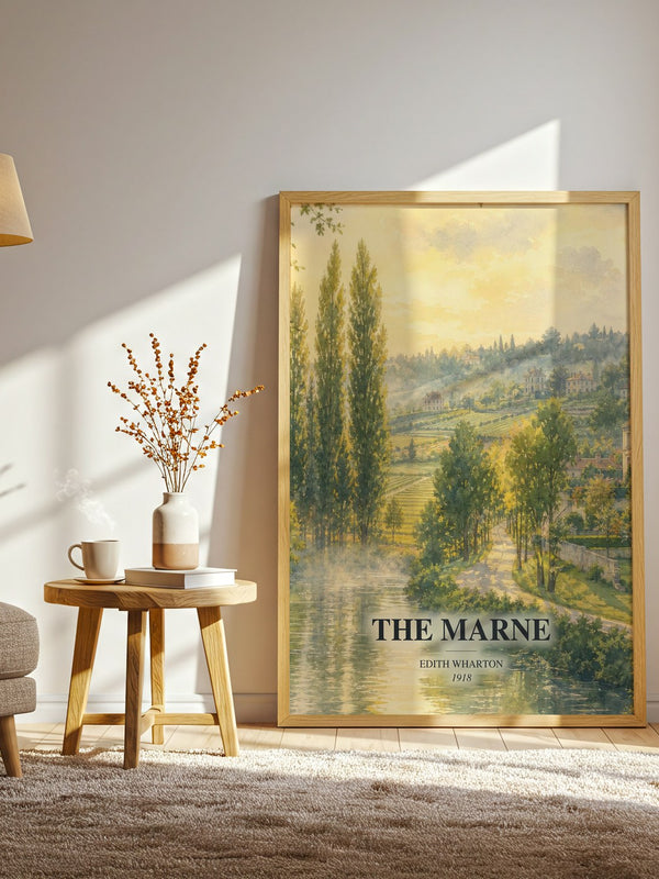 The Marne watercolour print in frame leaning in hallway – historical fiction wall art