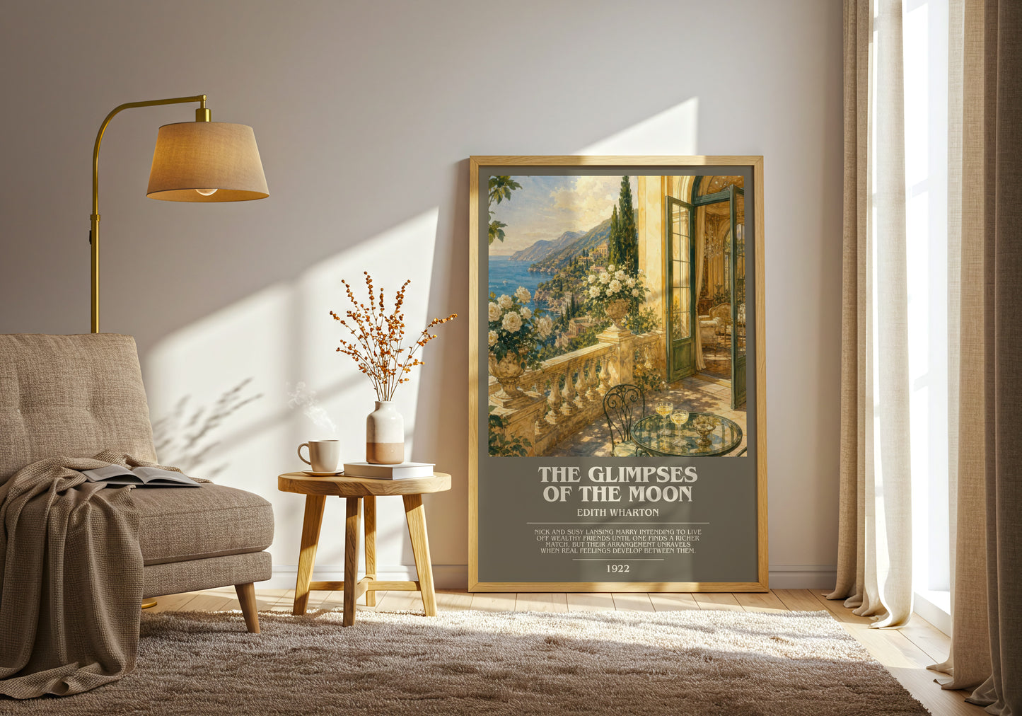 The Glimpses Of The Moon bookish print on bookshelf – Edith Wharton fan gift