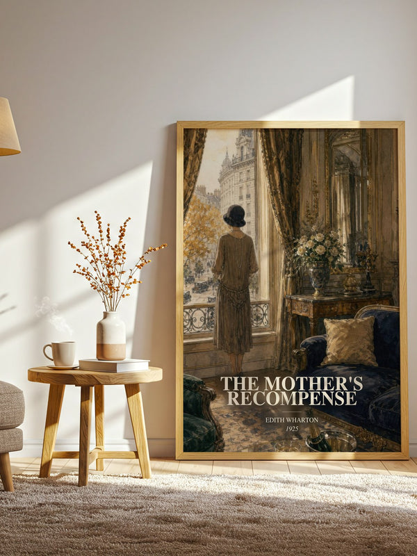 The Mother'S Recompense watercolour print in frame leaning in hallway – literary fiction wall art