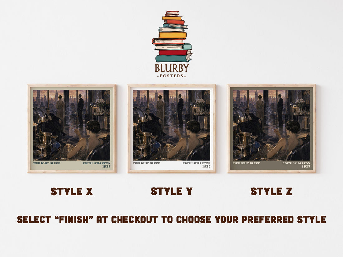 Twilight Sleep literary print in frame leaning in hallway – literary fiction wall art (mockup)
