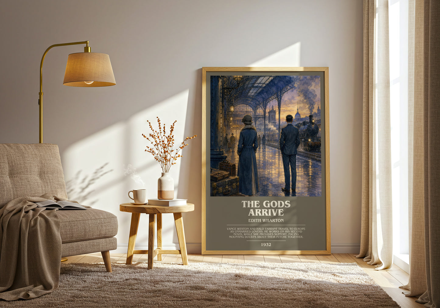 The Gods Arrive bookish print on bookshelf – Edith Wharton fan gift