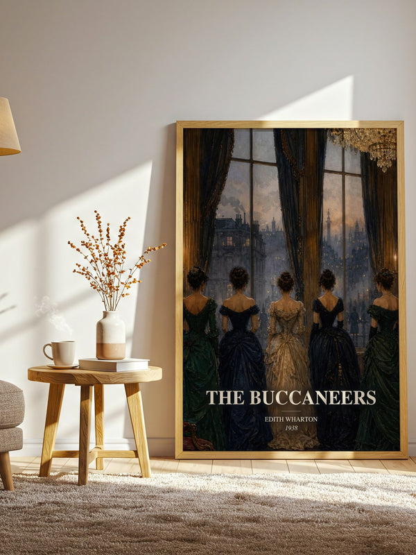 The Buccaneers watercolour print in frame leaning in hallway – historical fiction wall art