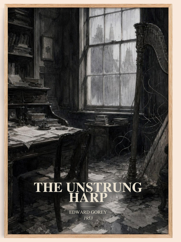 The Unstrung Harp watercolour book poster by Edward Gorey – framed literary art print
