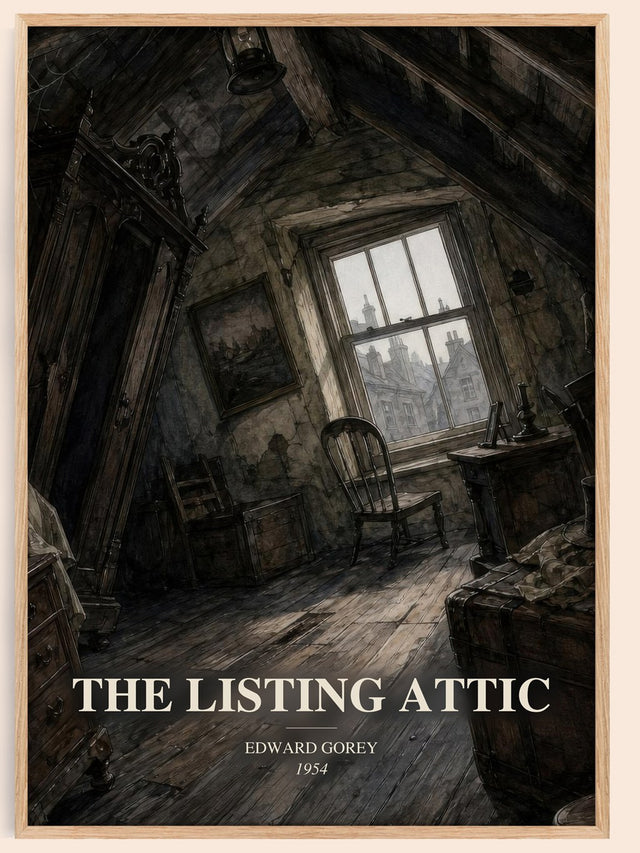 The Listing Attic Book Watercolour Illustration by Edward Gorey