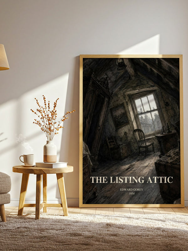 The Listing Attic watercolour print in frame leaning in hallway – poetry wall art