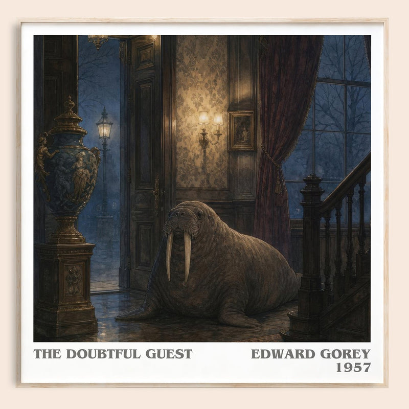The Doubtful Guest literary book poster by Edward Gorey – framed literary art print