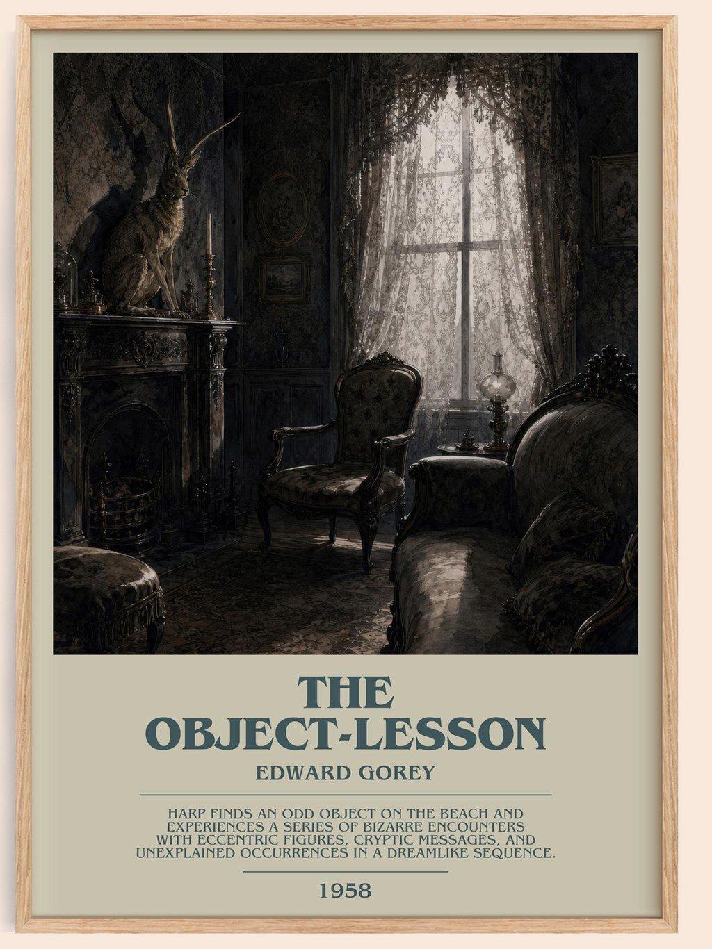 The Object-Lesson bookish book poster by Edward Gorey – framed literary art print
