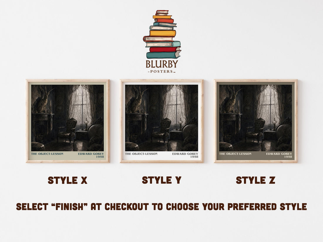 The Object-Lesson literary print in frame leaning in hallway – childrens wall art (mockup)