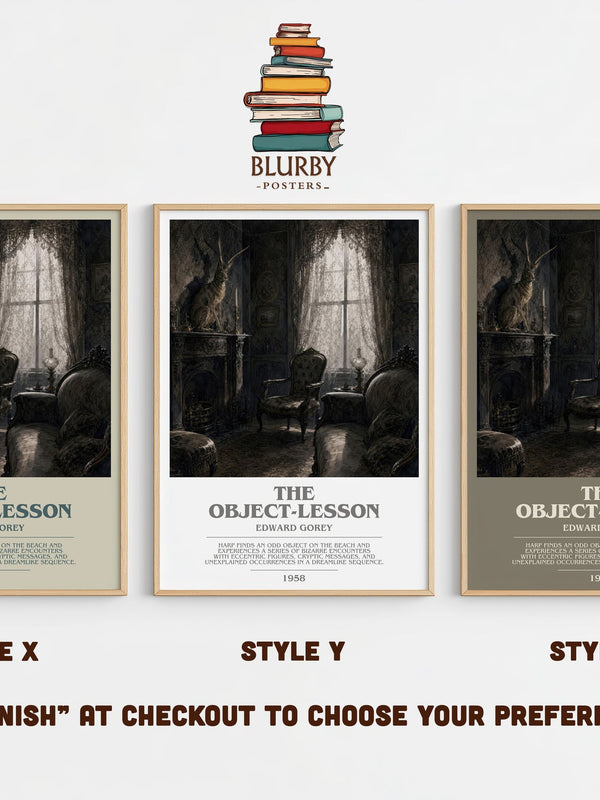 The Object-Lesson bookish print in frame leaning in hallway – childrens wall art