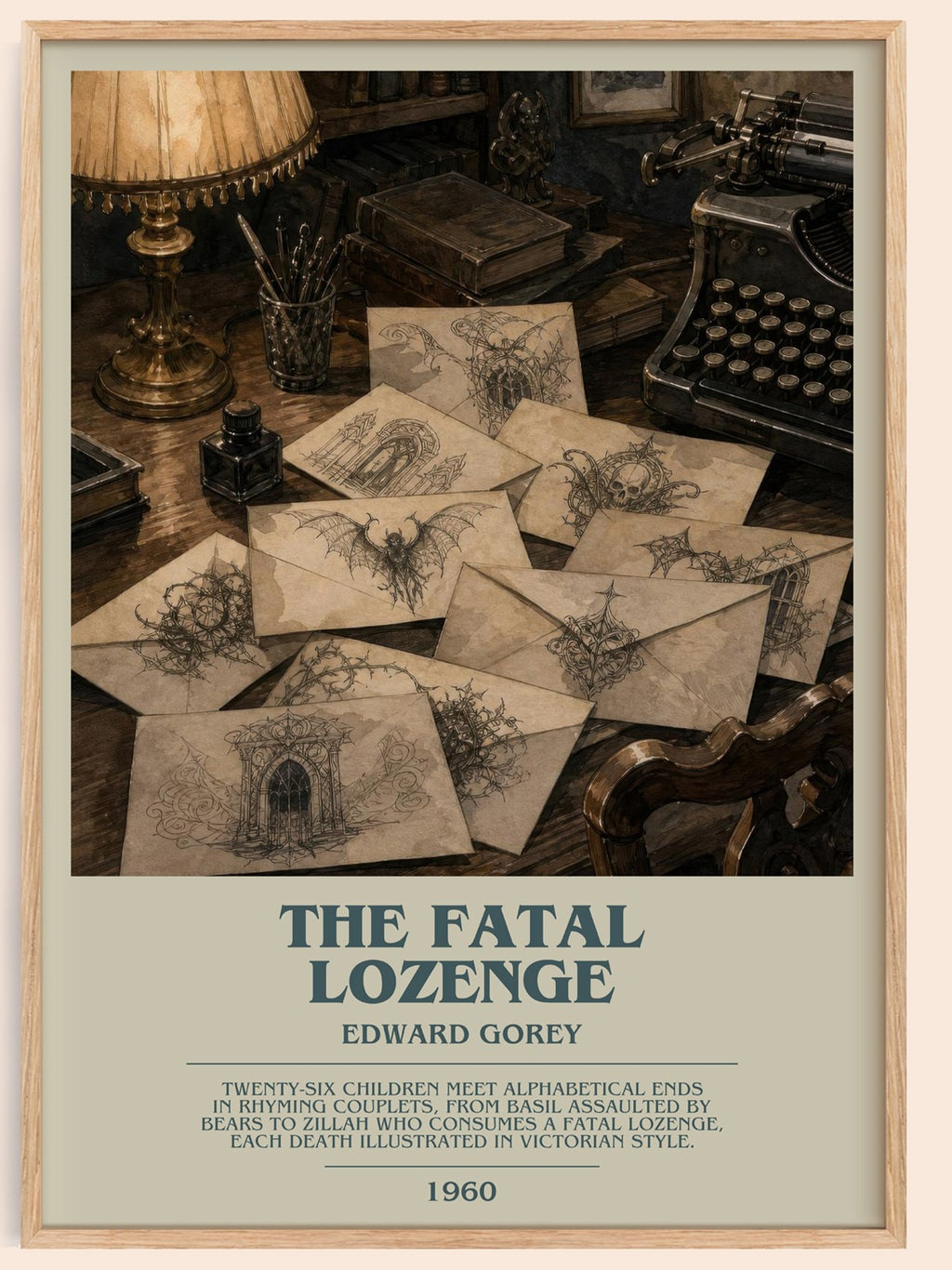 The Fatal Lozenge bookish book poster by Edward Gorey – framed literary art print