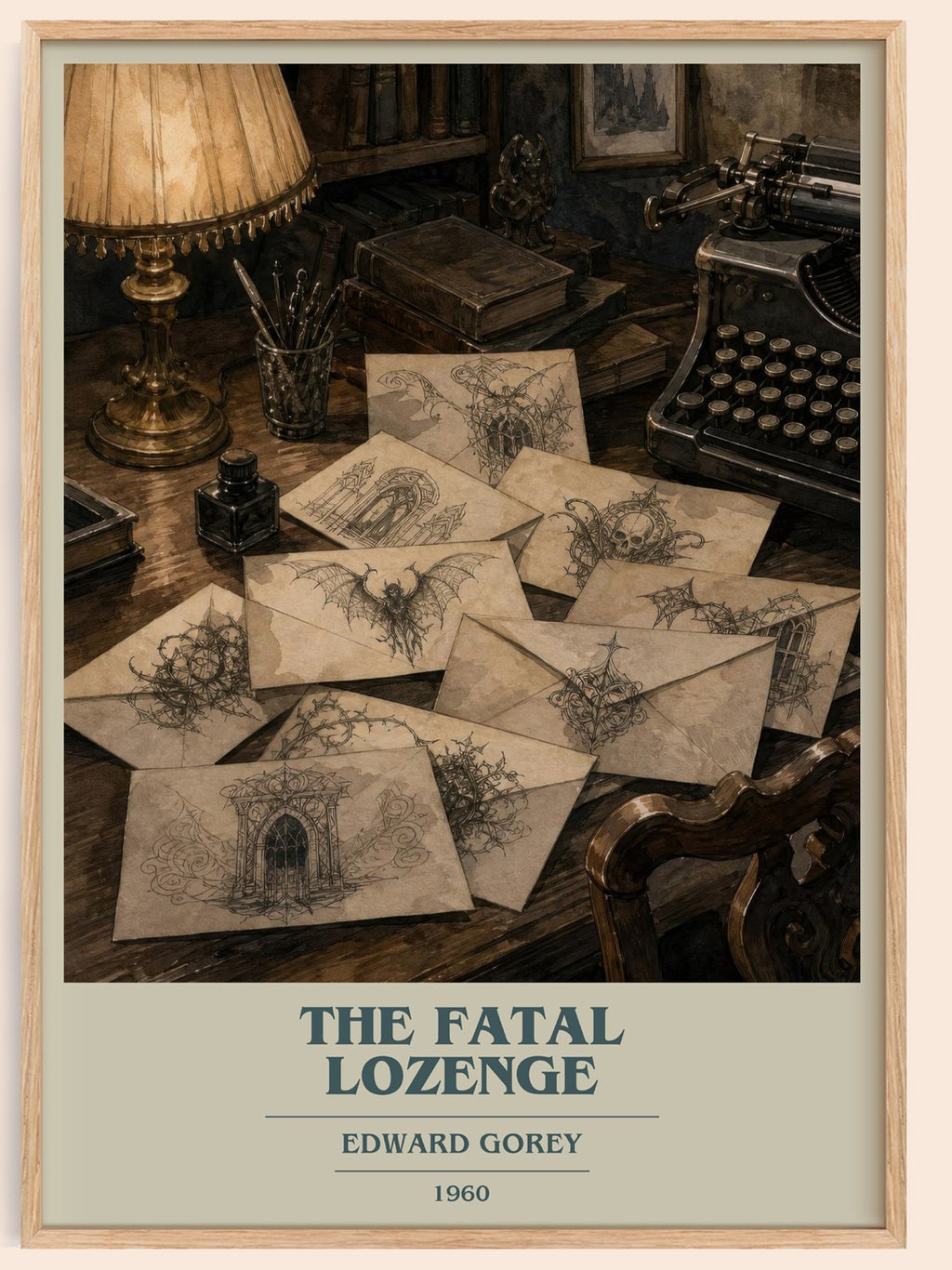 The Fatal Lozenge book cover book poster by Edward Gorey – framed literary art print