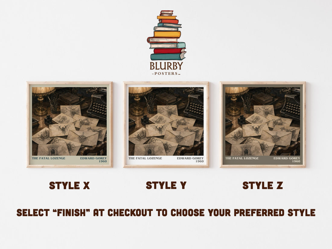 The Fatal Lozenge literary print in frame leaning in hallway – childrens wall art (mockup)