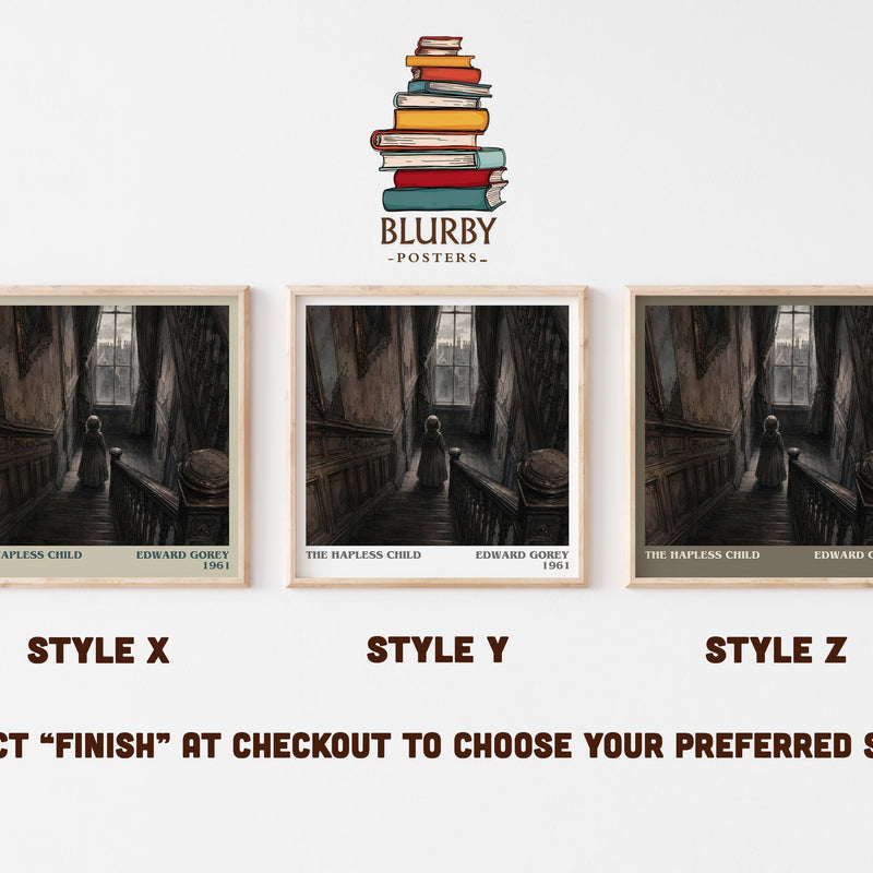 The Hapless Child literary print in frame leaning in hallway – childrens wall art