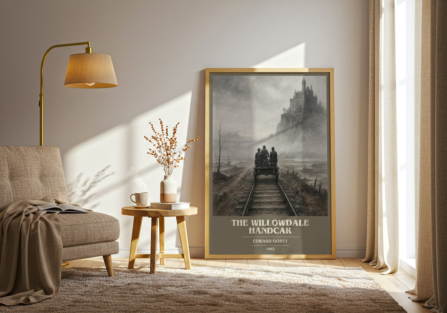 The Willowdale Handcar book cover print on bookshelf – Edward Gorey fan gift