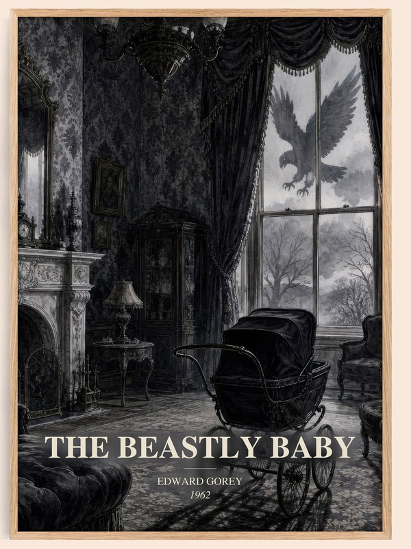 The Beastly Baby watercolour book poster by Edward Gorey – framed literary art print