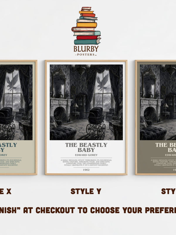 The Beastly Baby bookish print in frame leaning in hallway – childrens wall art