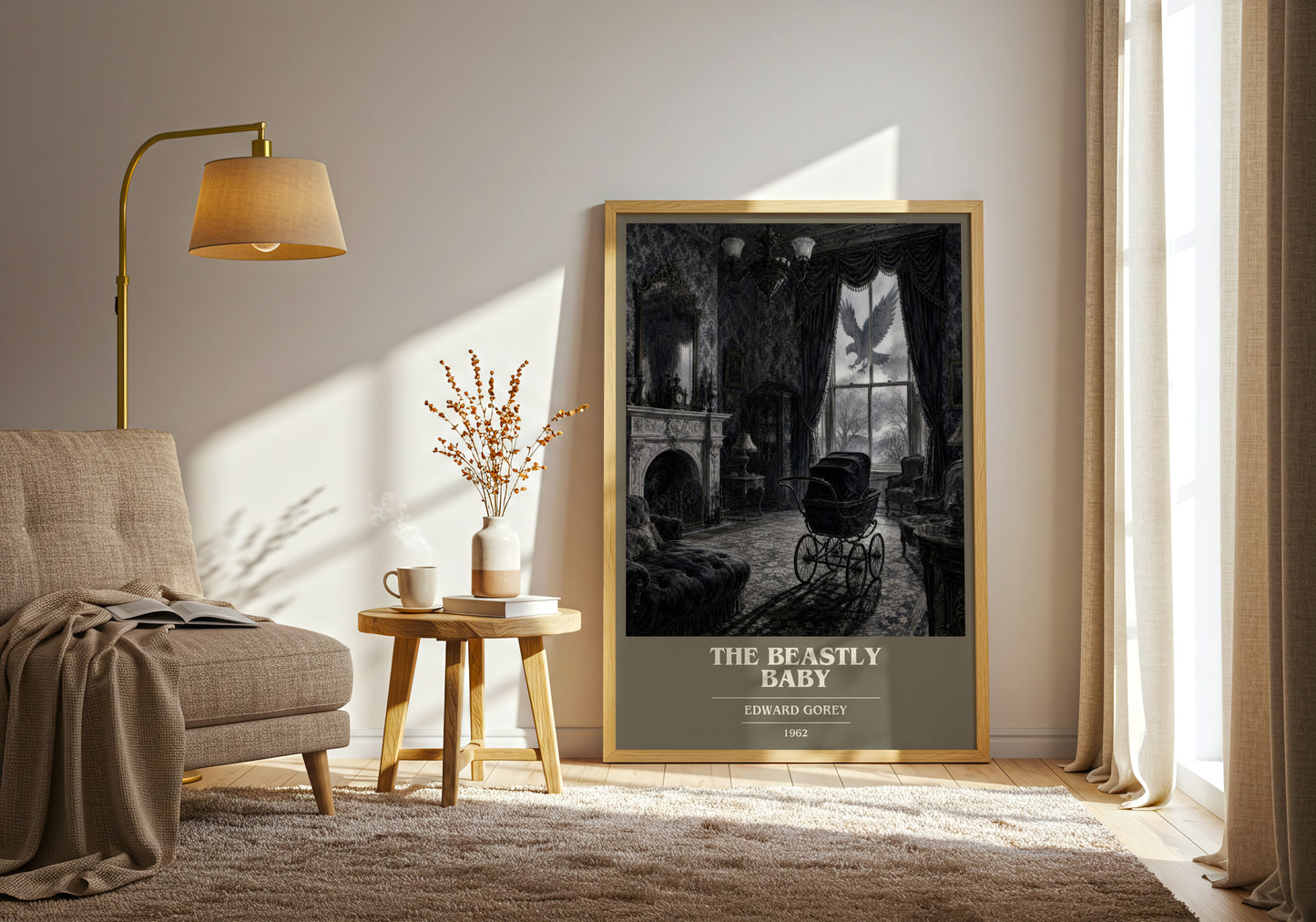 The Beastly Baby book cover print on bookshelf – Edward Gorey fan gift
