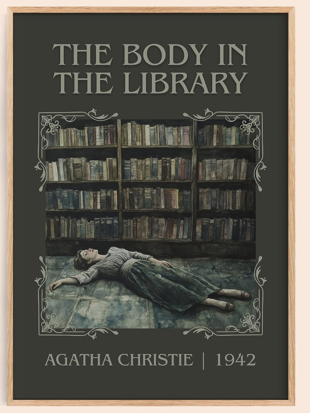 The Body in the Library classic book art book poster by Agatha Christie – framed literary art print