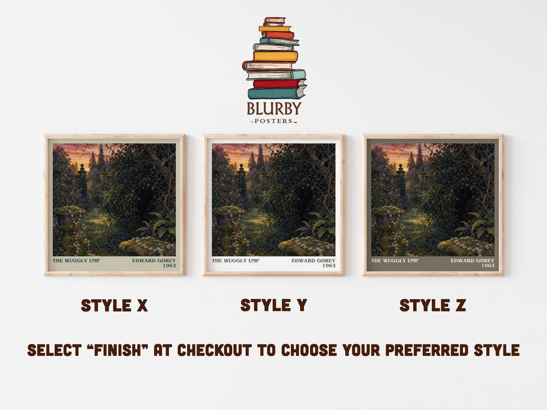 The Wuggly Ump literary print in frame leaning in hallway – childrens wall art (mockup)