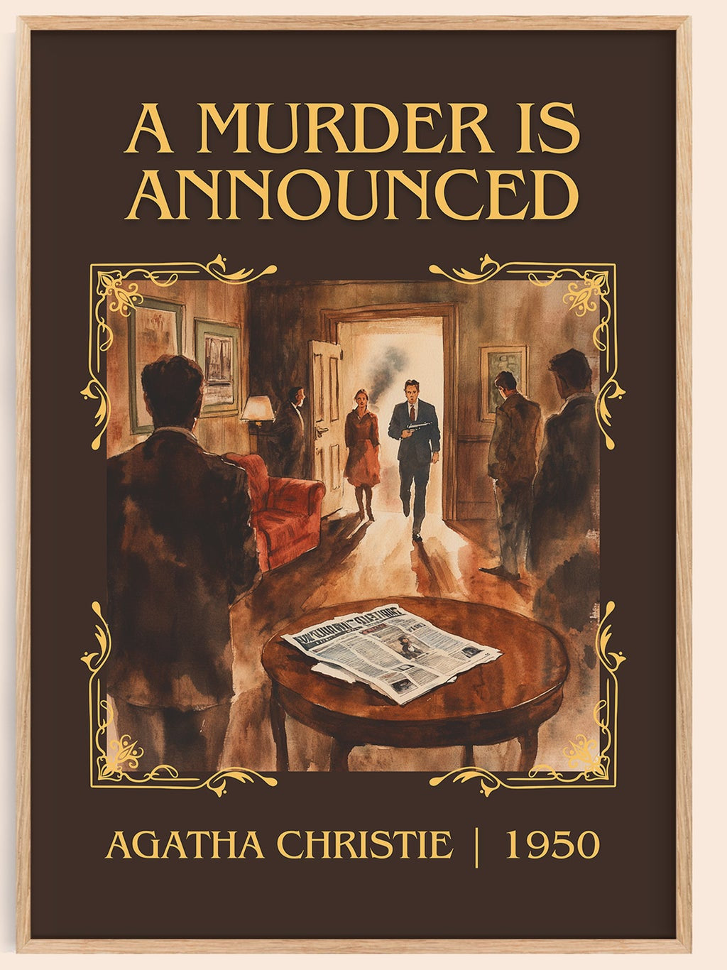 A Murder is Announced classic book art book poster by Agatha Christie – framed literary art print