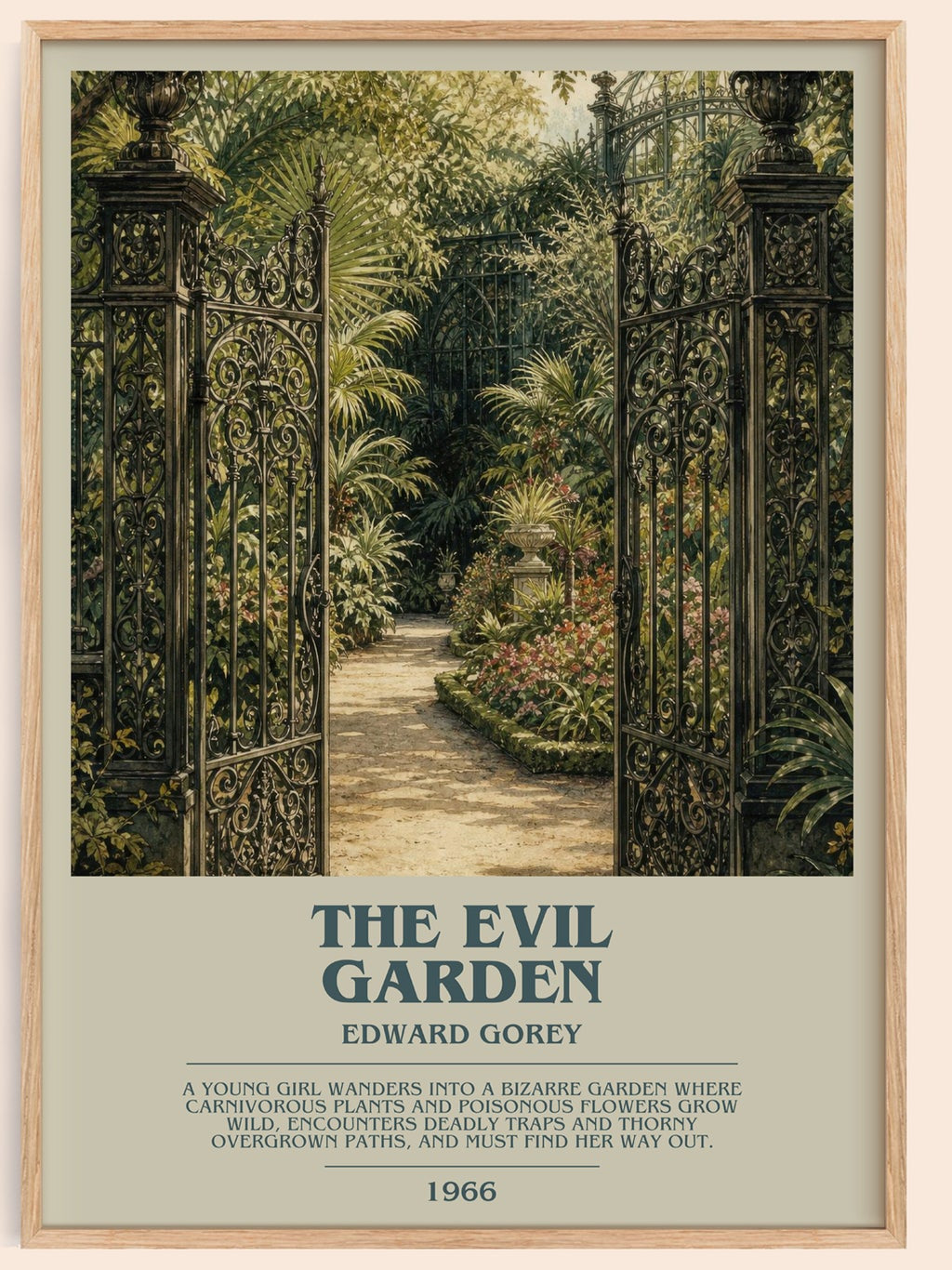 The Evil Garden bookish book poster by Edward Gorey – framed literary art print