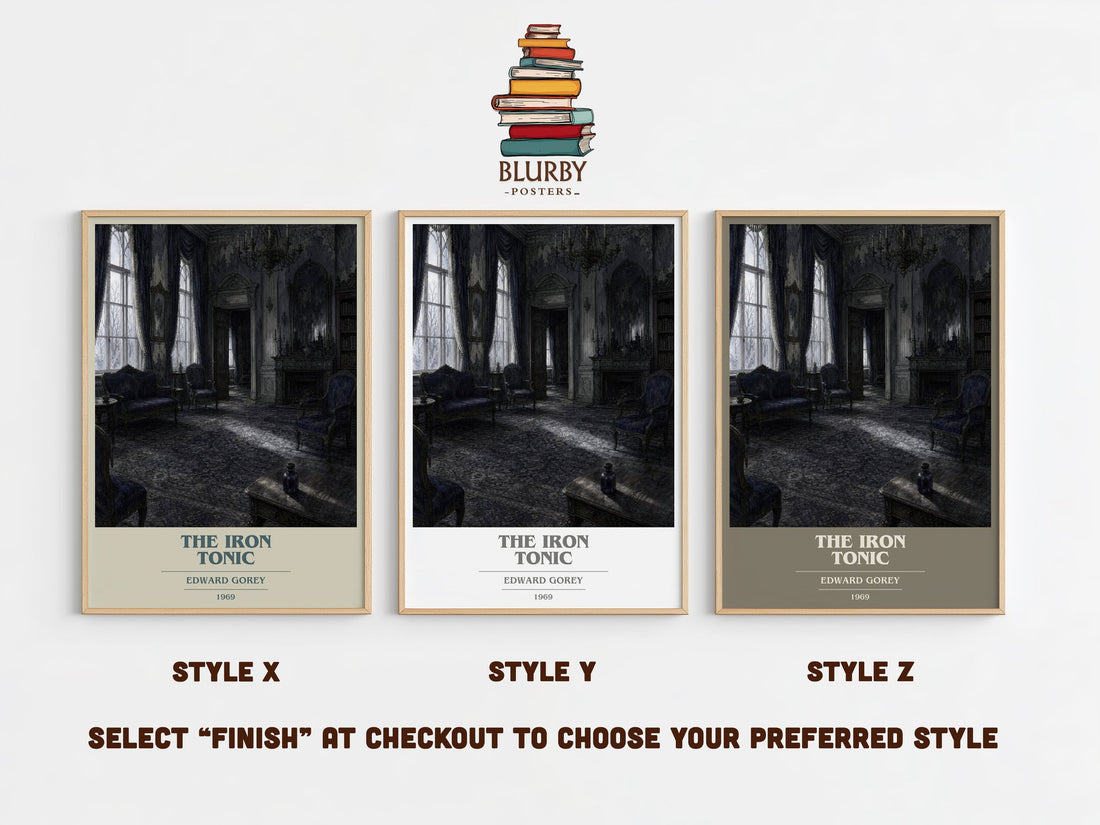 The Iron Tonic book cover print in frame leaning in hallway – childrens wall art (mockup)