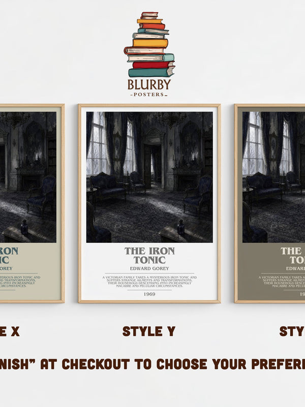 The Iron Tonic bookish print in frame leaning in hallway – childrens wall art