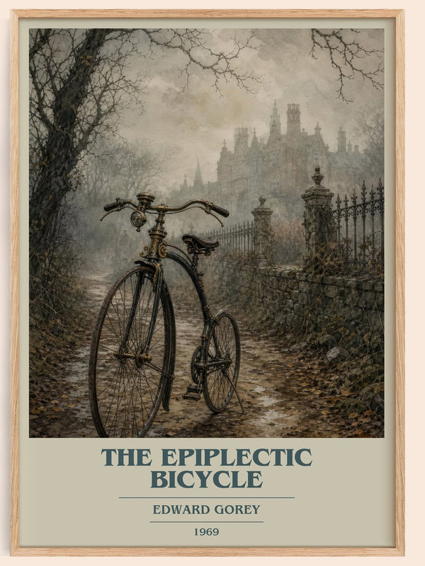 The Epiplectic Bicycle book cover book poster by Edward Gorey – framed literary art print