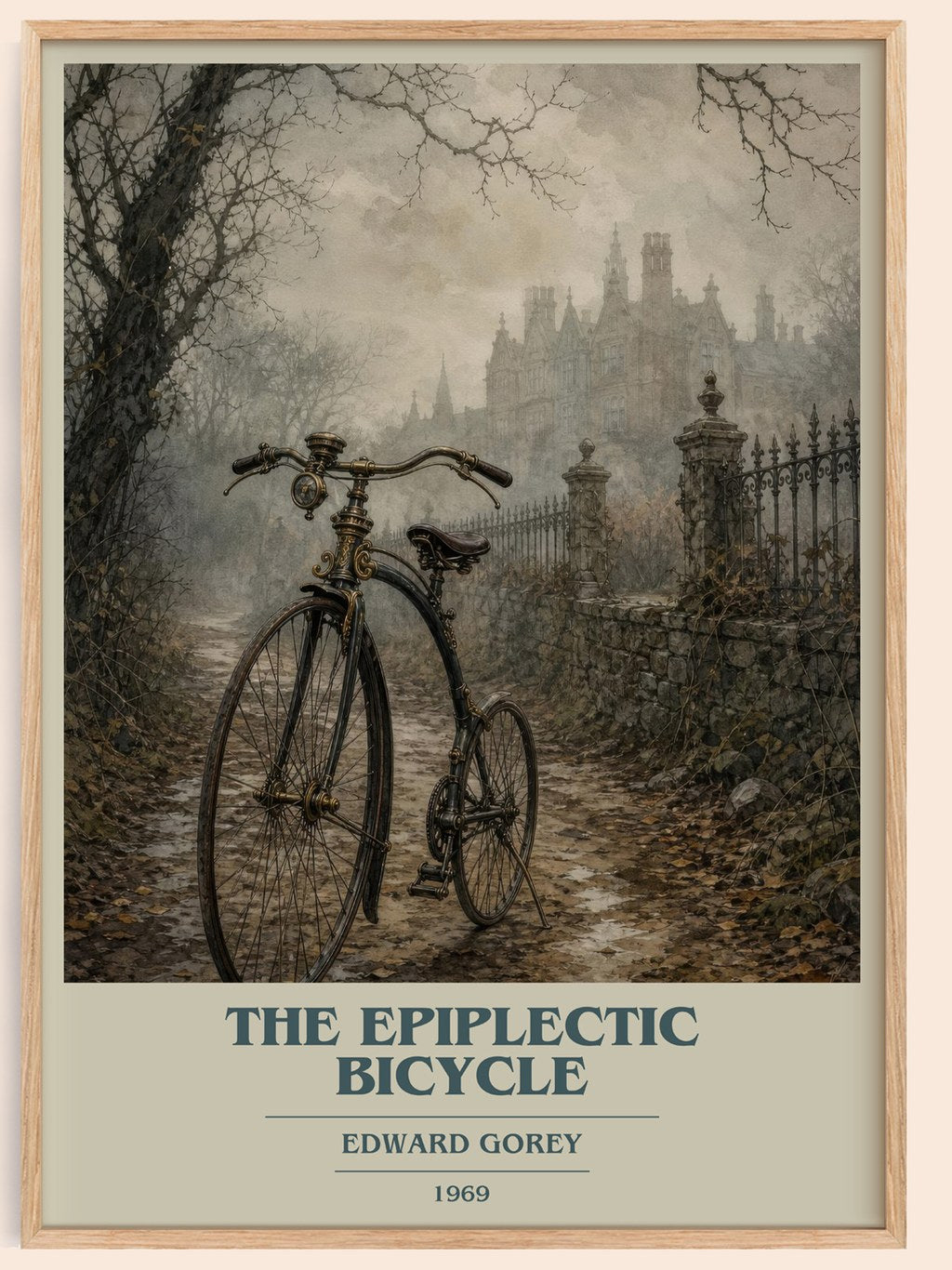 The Epiplectic Bicycle book cover book poster by Edward Gorey – framed literary art print