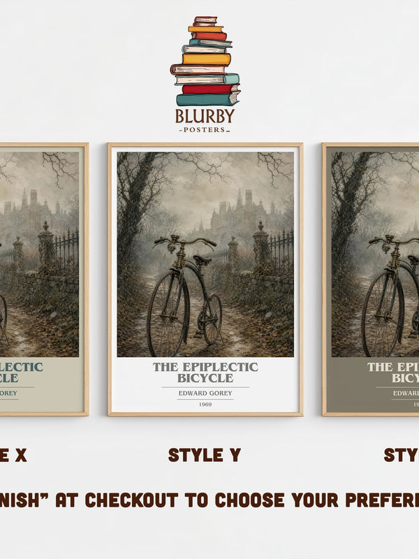The Epiplectic Bicycle book cover print in frame leaning in hallway – childrens wall art