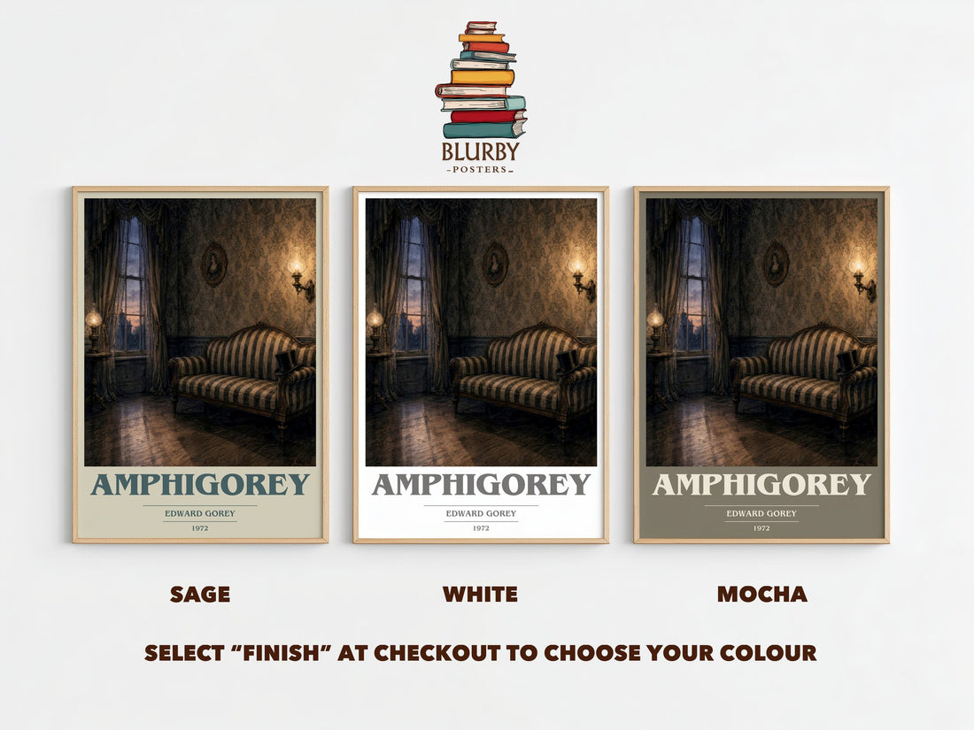 Amphigorey book cover print framed by window – literary home decor