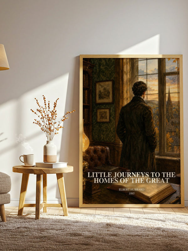 Little Journeys To The Homes Of The Great watercolour print in frame leaning in hallway – non fiction wall art