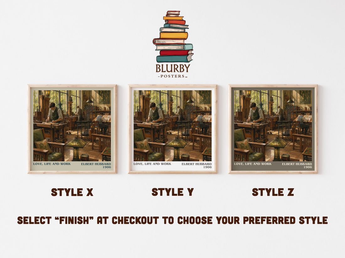 Love, Life And Work literary print in frame leaning in hallway – non fiction wall art (mockup)