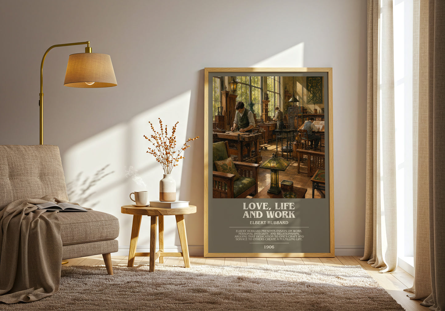Love, Life And Work bookish print on bookshelf – Elbert Hubbard fan gift