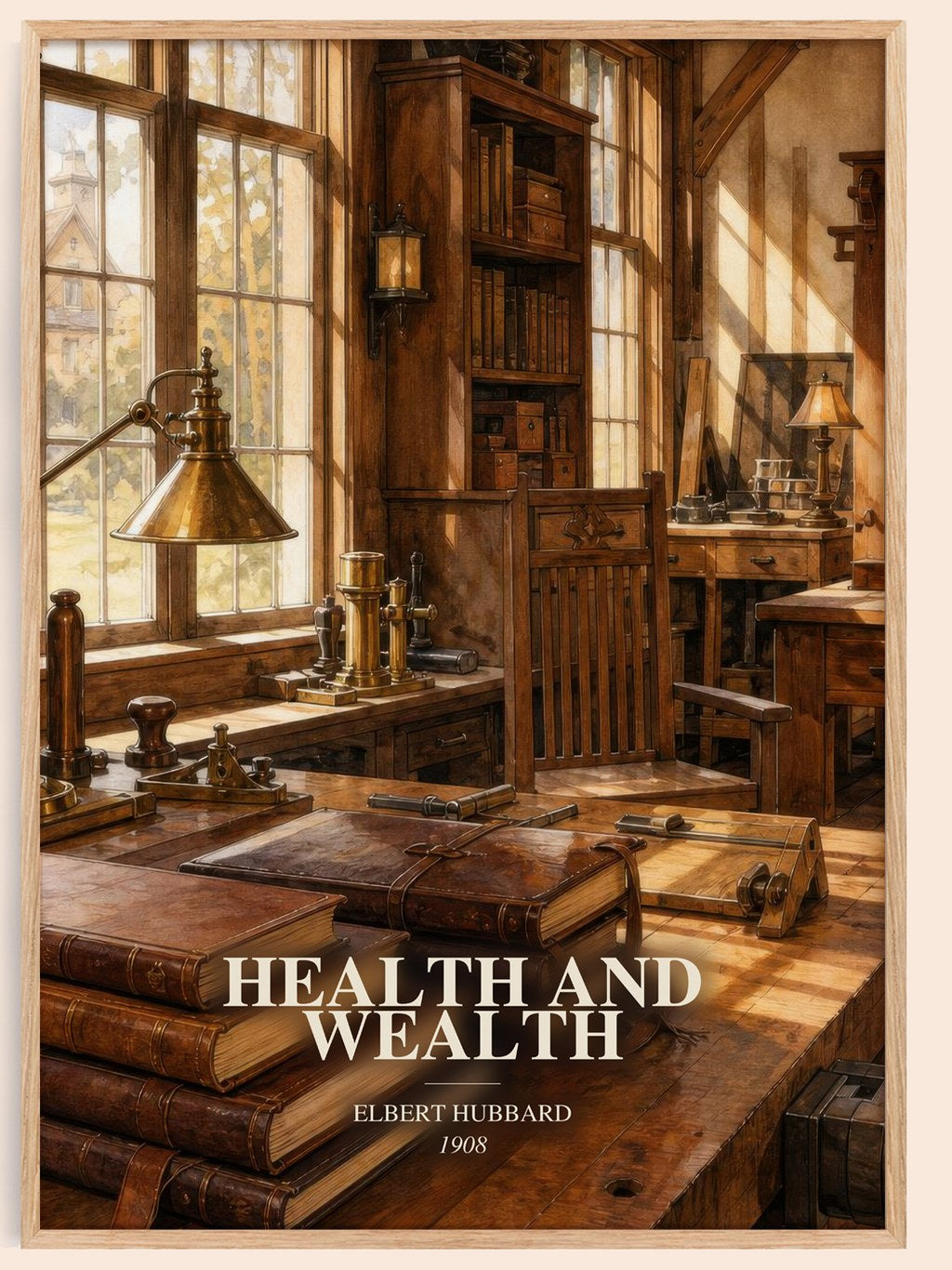 Health And Wealth watercolour book poster by Elbert Hubbard – framed literary art print