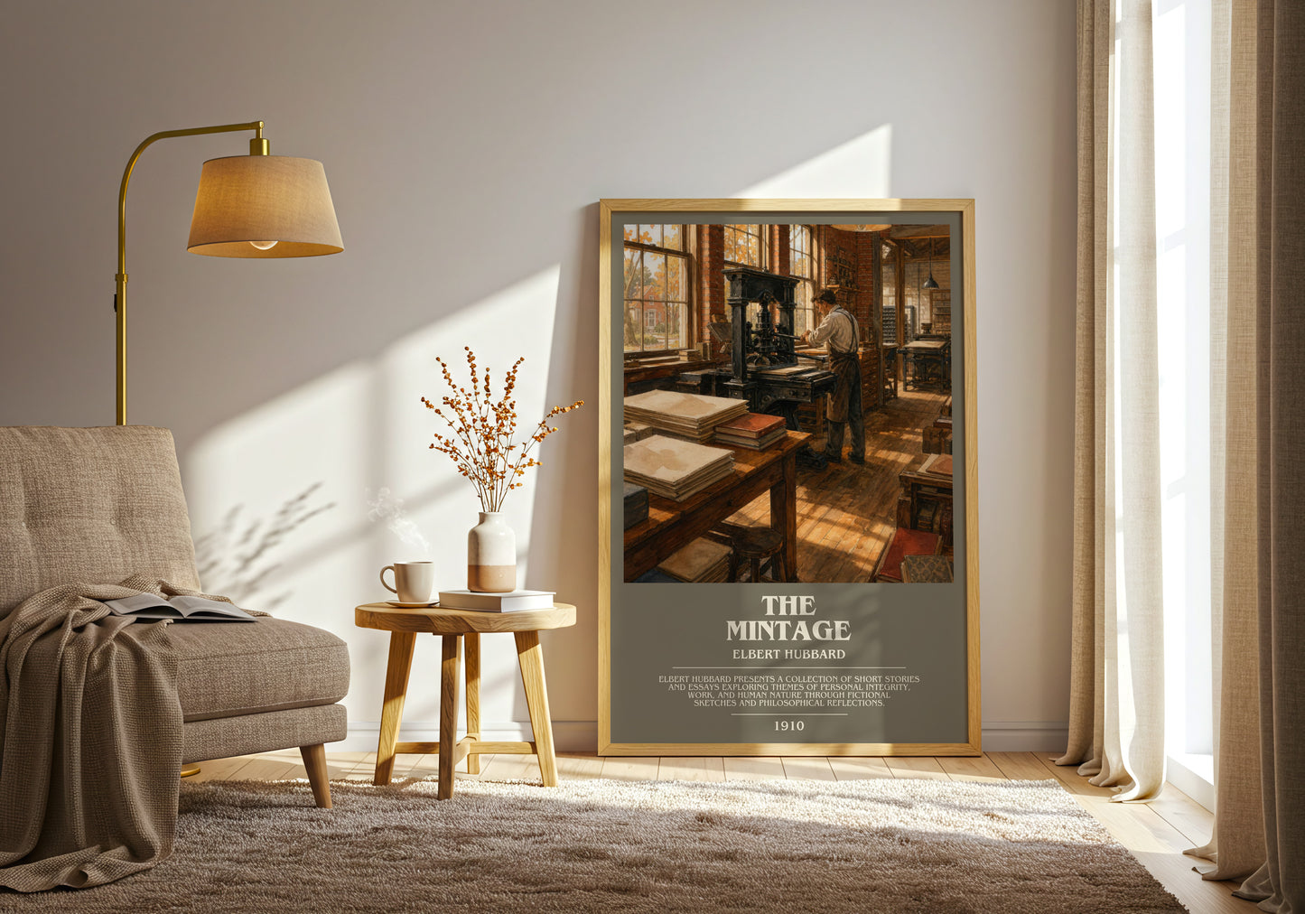 The Mintage bookish print on bookshelf – Elbert Hubbard fan gift