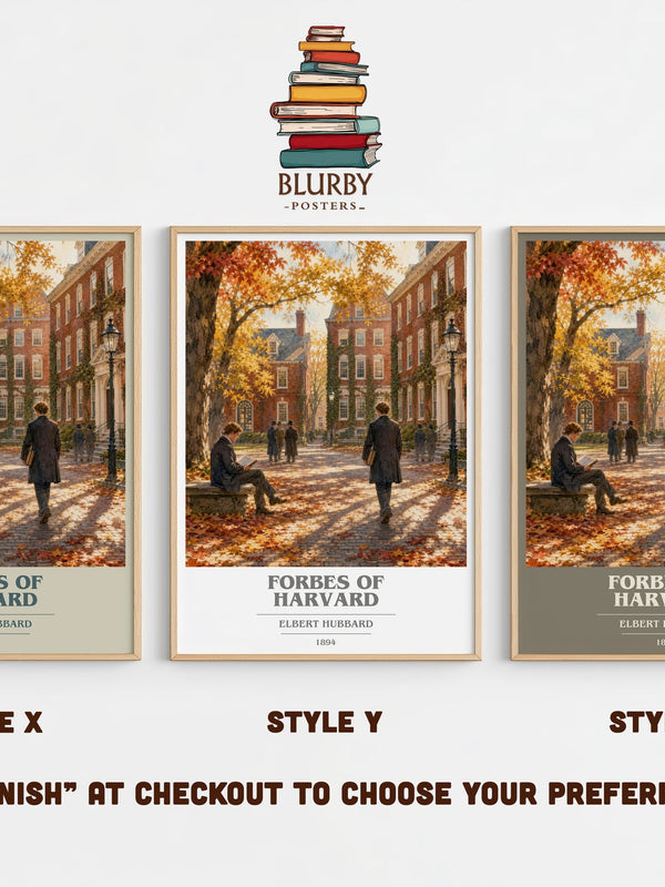 Forbes Of Harvard book cover print in frame leaning in hallway – literary fiction wall art