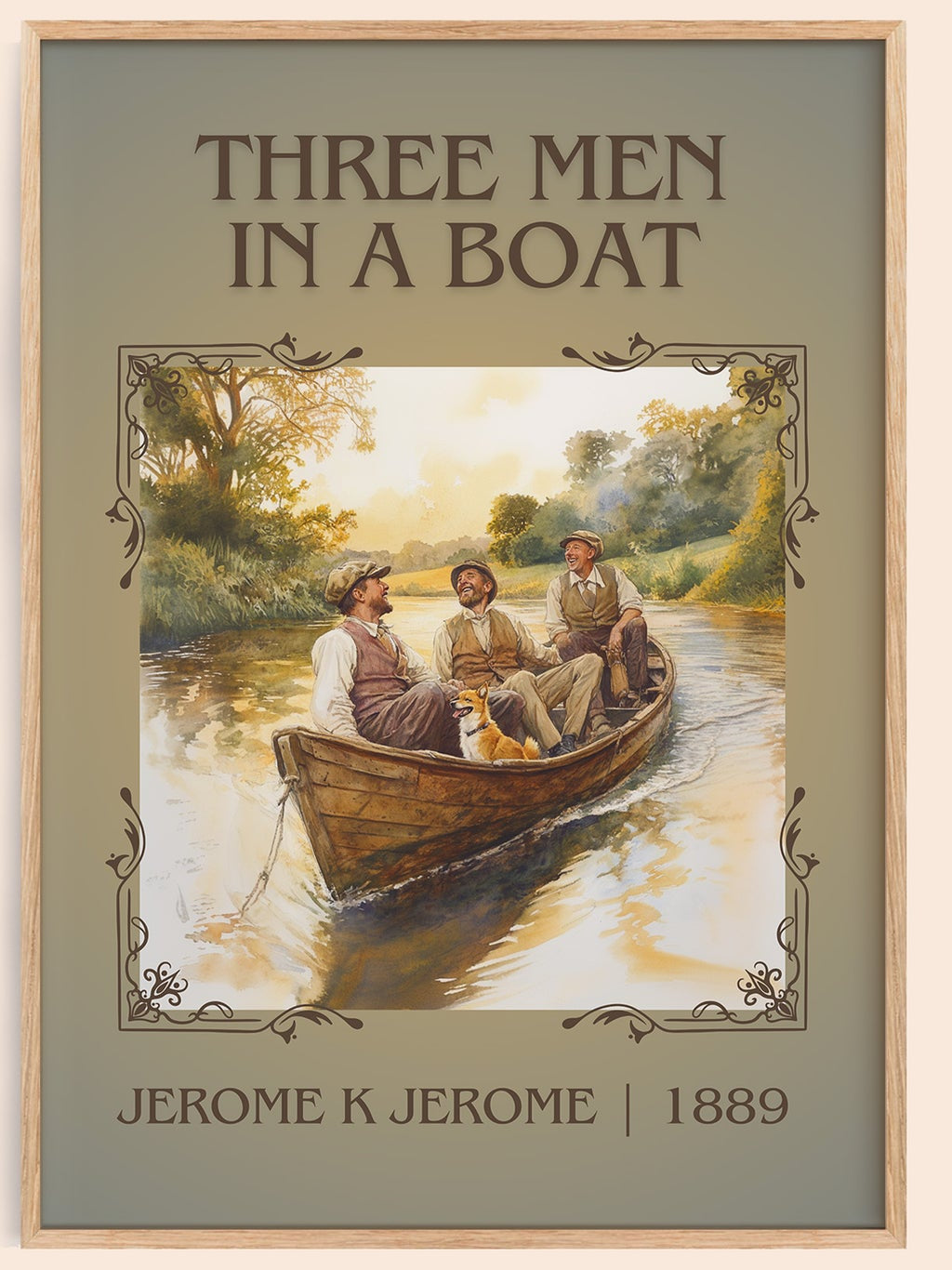 Three Men in a Boat classic book art book poster by Jerome K. Jerome – framed literary art print