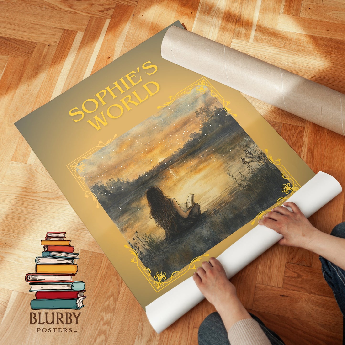 Sophie's World classic book art print on bookshelf – Jostein Gaarder fan gift